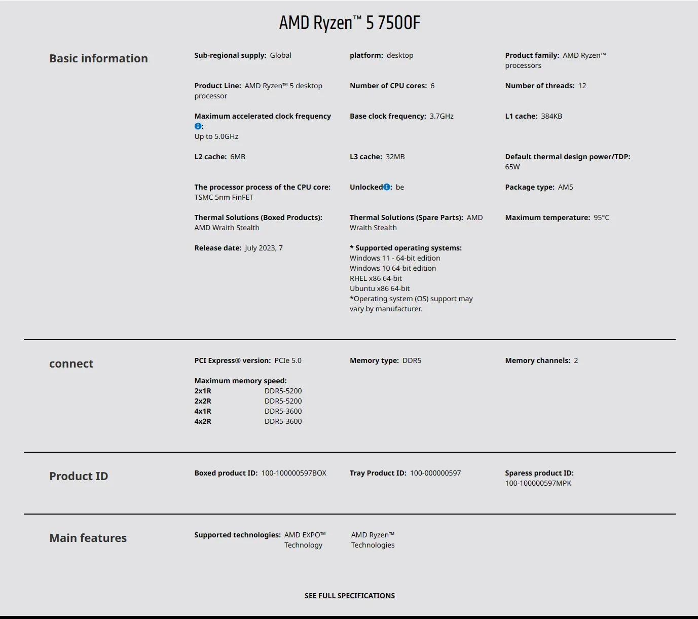 AMD Ryzen 5 7500F 3.7GHz 6-Cor - Pc Gaming Cpu review and price